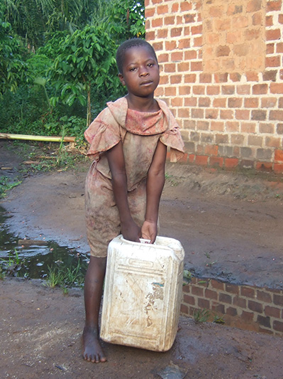 Child carrying heavy water container